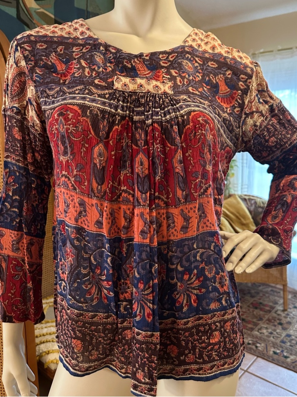 Vtg GEETA bohemian paisley floral top blouse FREE SIZE hippie boho